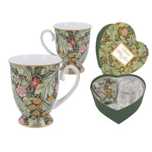 Komplet dwóch kubków w sercu Carmani 280ml - W. Morris, Zielone kwiaty